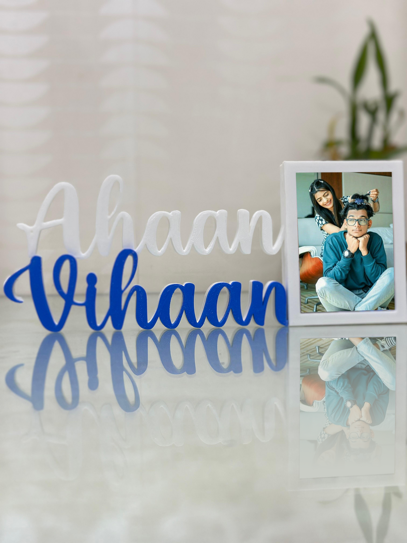 White & Blue couple name with Frame