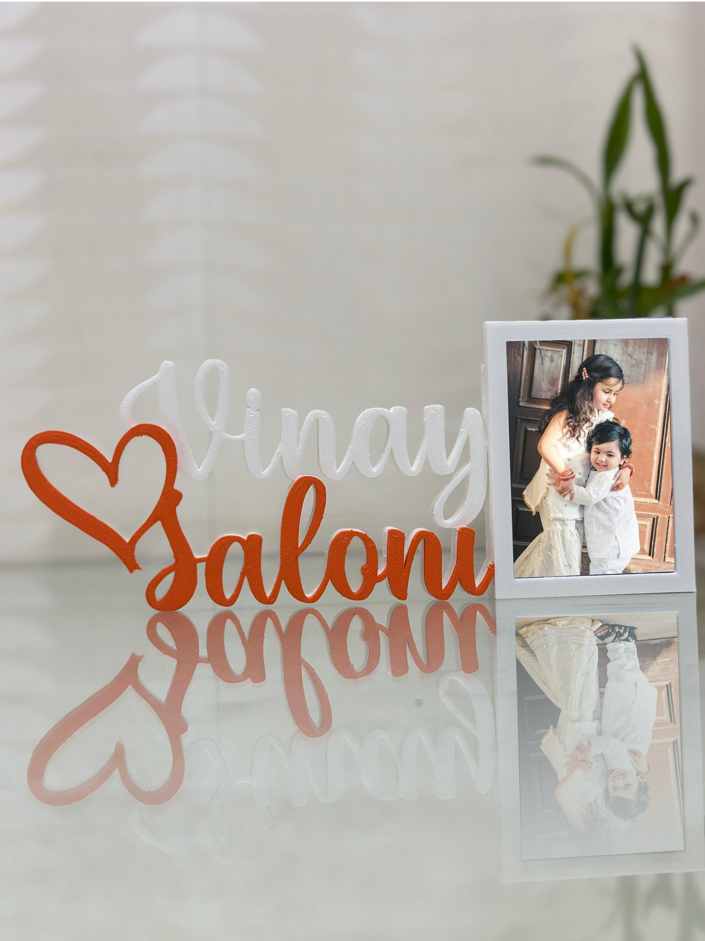 Orange & White couple name with Frame